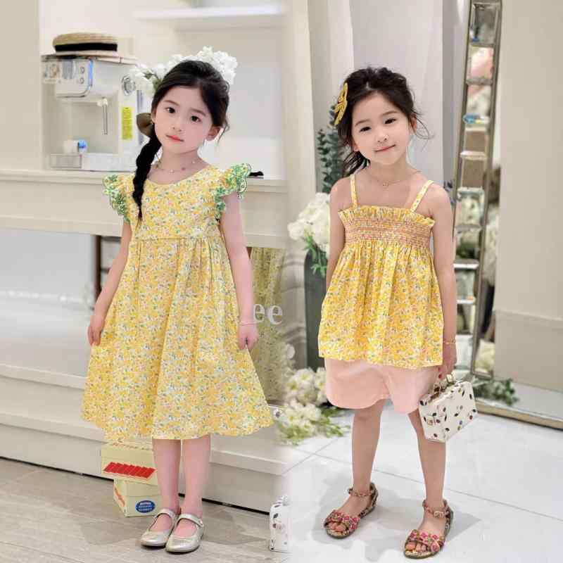 ワンピース 女の子 ガールズ 夏 春夏 花柄 キャミソールワンピース ノースリーブ レモン柄 小花柄 フラ..