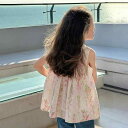 シャツ 女の子 キッズ ノースリーブ 小花柄 フローラル トップス かわいい ピンク カジュアル 涼しい 綿100% さらさら 普段着 お出かけ 春夏 韓国風 襟付き ソフトタッチ