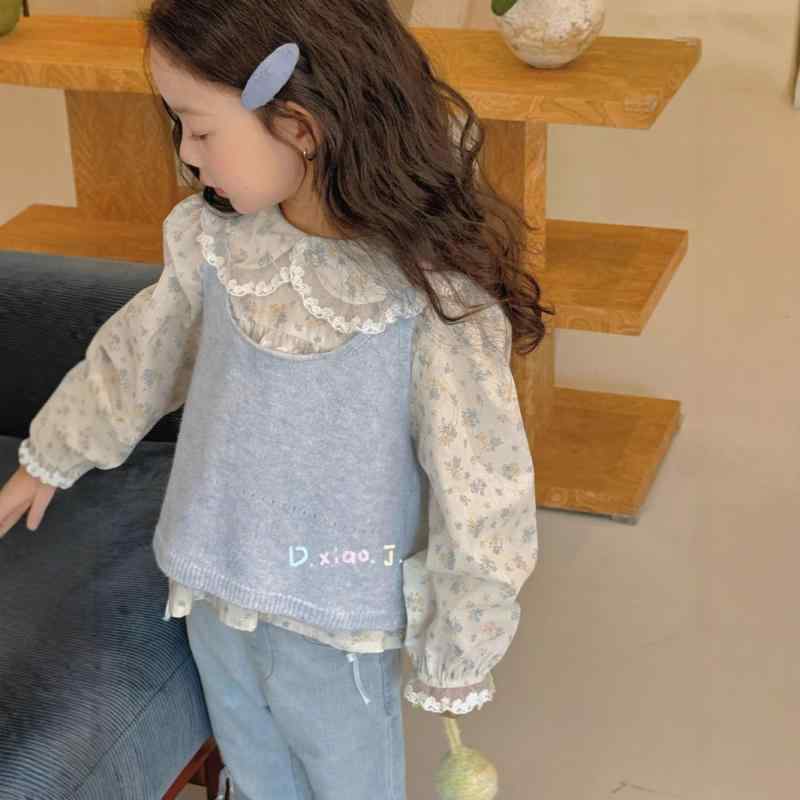 キッズ 女の子 ブラウス 長袖 丸襟 小花柄 さわやか カジュアル 綿100% コットン 安心素材 春秋冬 通園 通学着 デイリーユース