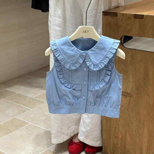 キッズ 女の子 ガールズ ブラウス ノースリーブ 夏用 ビッグカラー フリル襟 ピーターパンカラー スクール風 学院風 フォーマル 綿100% ソフトタッチ 無地 かわいい カジュアル 田園風 ブルー キッズ 女の子 ガールズ ブラウス ノースリーブ 夏用 ビッグカラー フリル襟 ピーターパンカラー スクール風 学院風 フォーマル 綿100% ソフトタッチ 無地 かわいい カジュアル 田園風 ブルー