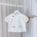 ブラウス ベビー 女の子 キッズ 韓国風 プリンセス 刺繍 丸首 半袖 夏物 綿 コットン 白 ホワイト 普段使い お出かけ ガーリー