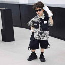 キッズ セットアップ 男の子 男児 ボーイズ 半袖シャツ ハーフパンツ ショートパンツ 夏服 サマーウェア 薄手 韓国風 ストリートファッション スタイリッシュ カジュアル ワーク風 ツーピース 上下セット ブラック ブラウン