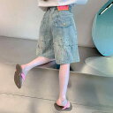 デニムパンツ 女の子 ショートパンツ ハーフパンツ 小学生 中学生 ジュニア ティーンズ 韓国ファッション おしゃれ かわいい トレンド カジュアル 薄手 夏物 普段着 お出かけ 通学 綿素材 ソフト加工 ウエストゴム デニムブルー