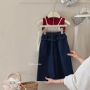 デニムパンツ 女の子 キッズ 韓国風 ワイドパンツ ロング丈 裾フリル スカート風 おしゃれ 原色デニム コットン 柔らか素材 普段使い カジュアル ウエストゴム 楽ちん