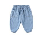 パンツ ベビー 男の子 防蚊加工 デニムパンツ テンセル リヨセル 薄手 夏用 カジュアル ゆったり バルーンシルエット ワイド ルーズフィット ボトムス ライトブルー ダークブルー 普段使い 部屋着