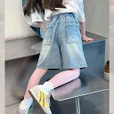デニムパンツ 女の子 ガールズ キッズ ジュニア 中大童向け デニムブルー カジュアル 五分丈 ハーフ丈 ミドルウエスト ウエストゴム 無地 綿混素材 柔らか素材 普段使い 通学 おしゃれ 夏用
