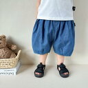ショートパンツ ベビー キッズ デニム ハーフパンツ 綿100% テンセル ソフト ジーンズ サルエルパンツ ハーレムパンツ 五分丈 男女兼用 無地 ブルーカラー カジュアル 普段使い 部屋着