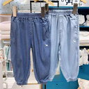 キッズ パンツ 男女兼用 子供 ベビー ジョガーパンツ テンセル デニム コットン 綿 夏用 薄手 軽量 通気性 裾絞り 柔らかい肌触り ウエストゴム カジュアルスタイル 普段使い 長ズボン