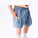 キッズ 女の子 デニム ショートパンツ 夏向け カジュアル ゴムウエスト ウォッシュ加工 柔らかな肌触り 綿混 コットン ハーフパンツ ライトブルー オフホワイト