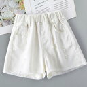 デニム ショートパンツ キッズ 女の子 ガールズ ジュニア ダメージ加工 クラッシュ 薄手 軽量 サマー 夏物 夏服 夏用 カジュアル 普段使い 普段着 綿素材 コットン ホワイト ブラック ブルー 裾折り返し ロールアップ