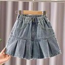 キュロット キッズ 女の子 デニム ショートパンツ 薄手 軽量 夏用 ハイウエスト ジーンズ スカパン ジュニア カジュアルスタイル 普段使い 通学 外遊び ブルー 青