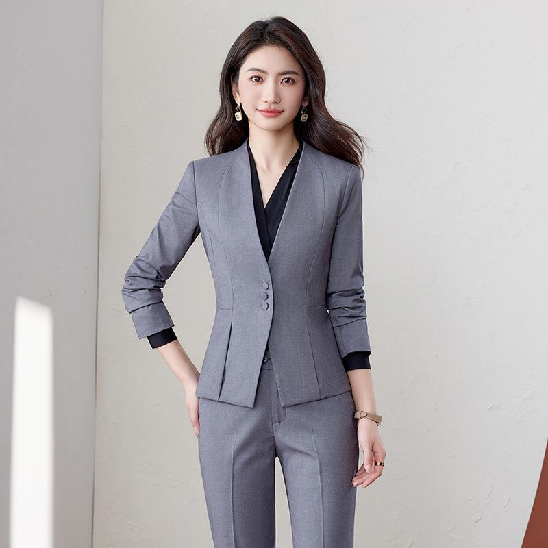 スーツ レディース ノーカラー セットアップ ジャケット オフィス OL 通勤 ビジネス 美容院 ホテル フ..