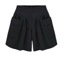 ショートパンツ レディース 大きいサイズ 欧米風 体型カバー ワイド キュロット ハイウエスト ポリエステル ストレッチ 夏 短パン カジュアル 普段使い リラックス ルームウェア