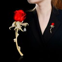 ブローチ レディース ラインストーン 薔薇 ローズ 赤 レッド 高級感 エレガント 華やか 上品 コサージュ 亜鉛合金 花モチーフ メッキ加工 普段使い フォーマル カジュアル スーツスタイル イベント(x2)