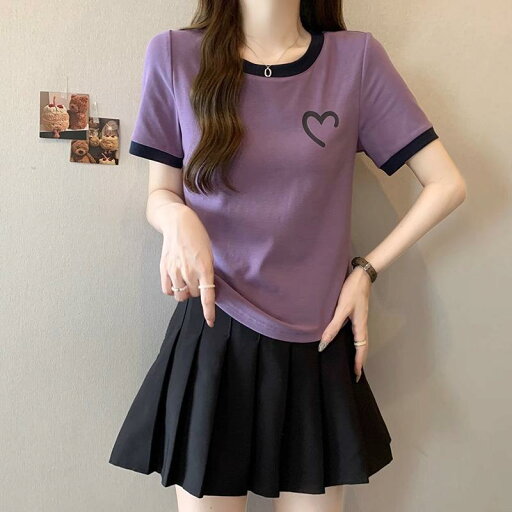 Tシャツ レディース 大きいサイズ ハート柄 プリント バイカラー 配色 クルーネック 丸首 ゆったり 体型カバー 着痩せ効果 半袖 トップス ポリエステル素材 シワになりにくい 快適 韓国ファッション 通勤 オフィス カジュアル リラックススタイル(x3) Tシャツ レディース 大きいサイズ ハート柄 プリント バイカラー 配色 クルーネック 丸首 ゆったり 体型カバー 着痩せ効果 半袖 トップス ポリエステル素材 シワになりにくい 快適 韓国ファッション 通勤 オフィス カジュアル リラックススタイル(x3)