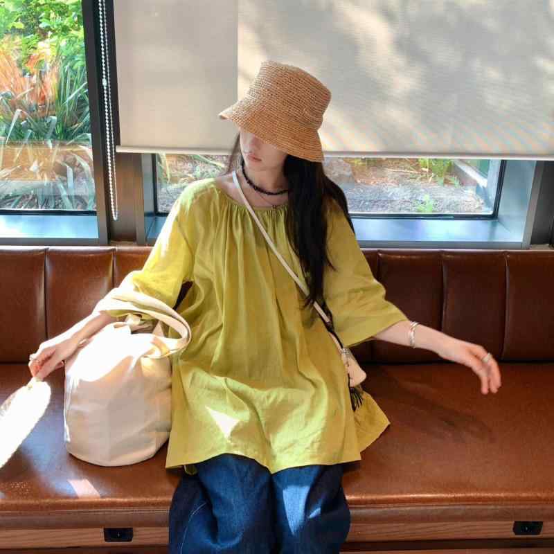 羽織り ラミーコットン リボンタイ 長袖 パフスリーブ ゆったり 体型カバー キャミソール セット 無地 グリーン系 上品 通勤 オフィス カジュアル 涼しい 透け感 ミドル丈