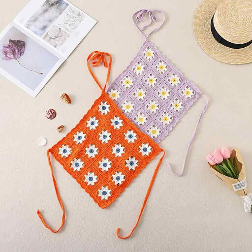 トップス レディース ホルターネック バックオープン 配色 フラワー刺繍 Vネック ゆったり ルーズシルエット ショート丈 欧米風 カジュアル 夏 サマーコーデ 普段使い レジャー デート ポリエステル アクリル オレンジ ラベンダーパープル トップス レディース ホルターネック バックオープン 配色 フラワー刺繍 Vネック ゆったり ルーズシルエット ショート丈 欧米風 カジュアル 夏 サマーコーデ 普段使い レジャー デート ポリエステル アクリル オレンジ ラベンダーパープル