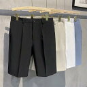 スラックス メンズ ショートパンツ 半ズボン 夏用 薄手 ゆったり ストレート ハーフパンツ 五分丈 ポリエステル素材 イージーケア 微ストレッチ カジュアル ビジネスカジュアル 普段使い 着回し
