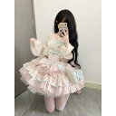 ワンピース レディース ロリータ プリンセスドレス フレンチスタイル 甘め 初恋風 フェアリー ふんわり ティアード ウエストマーク スクエアネック パフスリーブ 長袖 ミニ丈 麻 リネン素材