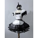 メイド服 レディース ロリータ系 ワンピース レトロ エレガント デザイン性 エプロン セットアップ ミディ丈 プリンセススリーブ ポリエステル ストライプ柄 サブカル系 クラシカル