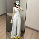 カジュアルパンツ レディース ロング丈 ホワイト 綿麻 リネン 薄手 ハイウエスト ゆったり ルーズ ワイドパンツ 快適 ポケット付き 普段使い