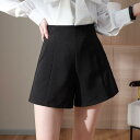 ショートパンツ レディース 女性用 薄手 ポリエステル素材 ハイウエスト Aライン ゆったり ワイドシルエット 体型カバー 着痩せ効果 ポケット付き 普段使い ブラック 黒(x2)