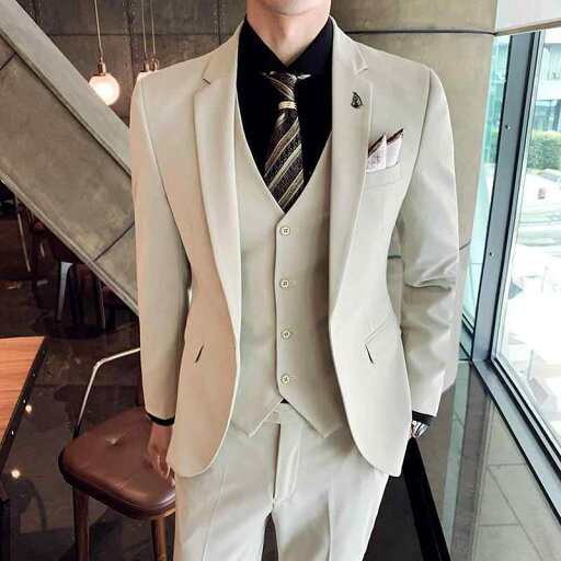 スーツ メンズ スリーピース スリムフィット ビジネス 宴会 結婚式 フォーマル 新郎 ゲスト 韓国風 綿混 レーヨン混 ノッチドラペル センターベント メタル装飾 スーツ メンズ スリーピース スリムフィット ビジネス 宴会 結婚式 フォーマル 新郎 ゲスト 韓国風 綿混 レーヨン混 ノッチドラペル センターベント メタル装飾
