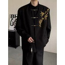 ジャケット メンズ 新中国風 中山服 チャイナジャケット スタンドカラー 立ち襟 コーデュロイ リネン 麻 スリムフィット 細身 肩パッド入り 黒 竹柄 結婚式 披露宴 フォーマル セレモニー パーティー 大きいサイズ 秋服