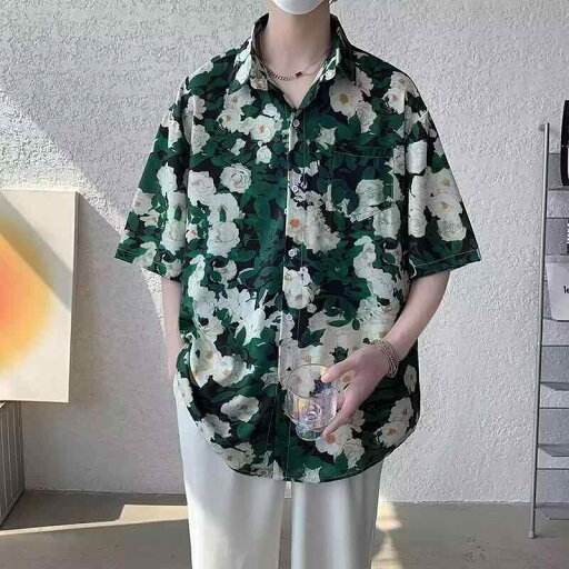 シャツ メンズ アロハシャツ ハワイアン 半袖 開襟 油絵風 花柄 総柄 ヴィンテージグリーン 個性派 ゆったり オーバーサイズ リラックスフィット アートデザイン カジュアルスタイル 普段使い ポリエステル シャツ メンズ アロハシャツ ハワイアン 半袖 開襟 油絵風 花柄 総柄 ヴィンテージグリーン 個性派 ゆったり オーバーサイズ リラックスフィット アートデザイン カジュアルスタイル 普段使い ポリエステル