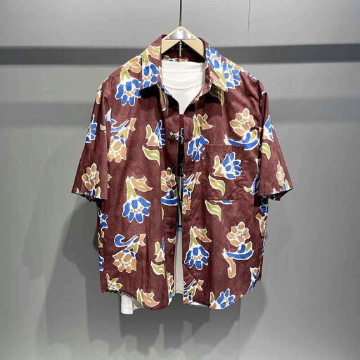 シャツ メンズ 半袖 オープンカラー シルケットコットン パープル系 花柄 立体プリント ルーズフィット ウォッシャブル 形態安定 カジュアル リゾート シャツ メンズ 半袖 オープンカラー シルケットコットン パープル系 花柄 立体プリント ルーズフィット ウォッシャブル 形態安定 カジュアル リゾート