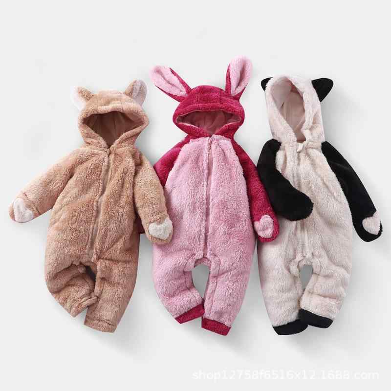 ベビー 男女兼用 新生児 うさぎ パンダ もこもこ 着ぐるみ フランネル 冬用 あったか 保温 快適 フード付き ジップアップ 長袖 ロンパース カバーオール 部屋着