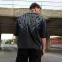 Tシャツ トップス メンズ 男性用 半袖 ゆったり ビッグシルエット オーバーサイズ アメリカンカジュアル ストリート系 プリント クルーネック コットン 綿混...