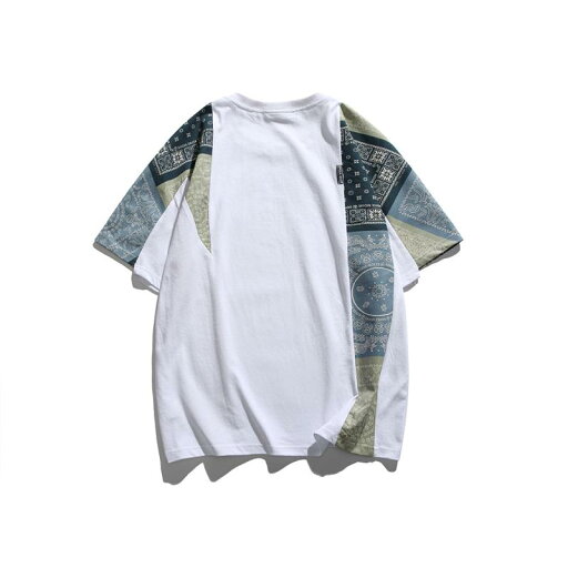 Tシャツ メンズ 和風 レトロ シンプル ルーズフィット オーバーサイズ 半袖 ペイズリー柄 切り替え クルーネック 綿混 通気性 カジュアル 普段使い ホワイト ブラック(x2) Tシャツ メンズ 和風 レトロ シンプル ルーズフィット オーバーサイズ 半袖 ペイズリー柄 切り替え クルーネック 綿混 通気性 カジュアル 普段使い ホワイト ブラック(x2)