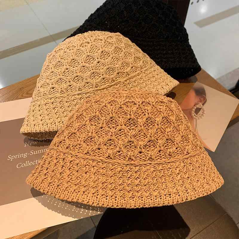バケットハット レディース 夏 麦わら帽子 ストローハット UVカット 日よけ 紫外線対策 小顔効果 透かし編み ビーチ リゾート 海辺 普段使い 通気性 軽量 カーキ ベージュ ブラック 平たいつば