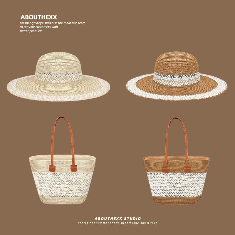 麦わら帽子 かごバッグ レディース 2点セット 手編み ペーパー素材 UVカット 日よけ 紫外線対策 つば広..