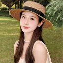 麦わら帽子 レディース フラットトップ ストローハット つば広 UVカット 日よけ 紫外線対策 通気性 ペーパーストロー 草編み リボン付き リゾート ビーチ バカンス 旅行 カジュアル エレガント