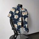 シャツ メンズ 半袖 ハワイアン アロハシャツ 花柄 総柄 リゾート ビーチ バカンス カジュアル オープンカラー ルーズフィット 麻 シルク調 ウォッシャブル