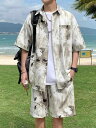 シャツ メンズ 半袖 ビーチ リゾート 海辺 サマーウェア 旅行 カジュアル 麻 リネン 花柄 ボタニカル柄 接触冷感 ゆったり ルーズフィット 開襟 薄手 ウォッシャブル