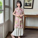 セットアップ 女の子 ジュニア 新中華風 漢服風 チャイナ風 夏物 上下セット トップス パンツ コットン 綿 半袖 薄手 涼しい 通気性 ピンク イエロー 普段使い お出かけ リラックスウェア