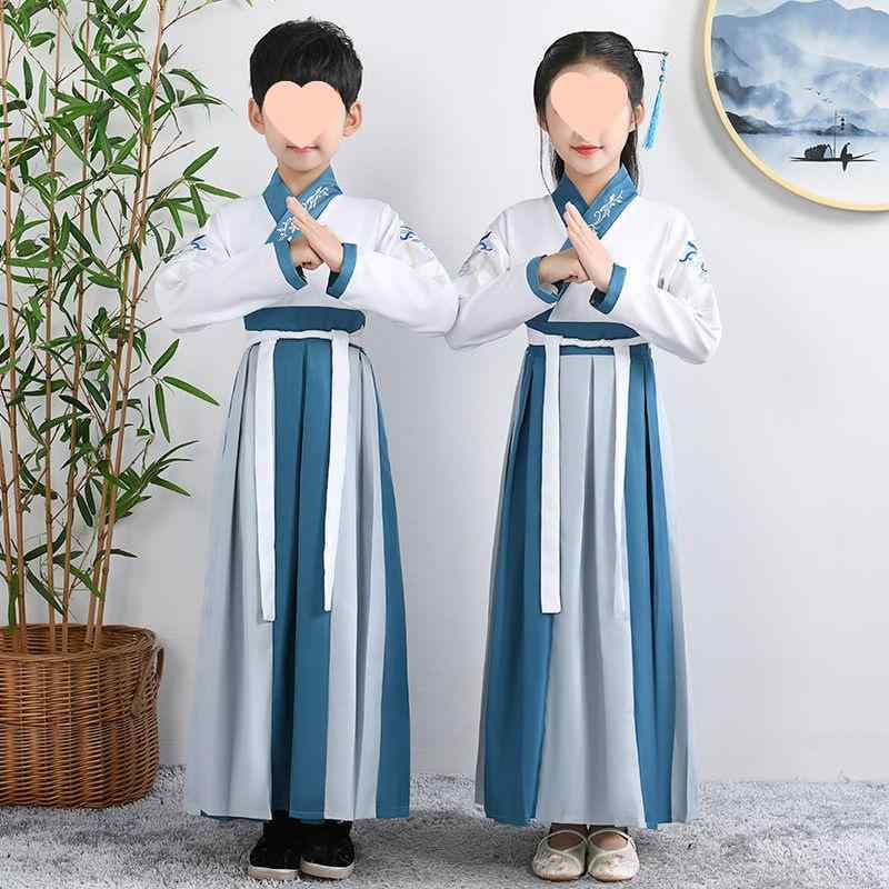 漢服 キッズ 男の子 女の子 中国伝統衣装 国学服 襦裙 書生服 春秋 コーデュロイ素材 三字経 発表会 学芸会 舞台衣装 中国風イベント ハロウィン クリスマス 記念撮影 文化体験 広袖 小袖