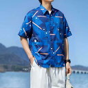 シャツ メンズ 半袖 夏 小花柄 レトロ ヴィンテージ オープンカラー ゆったり 薄手 シワになりにくい ハワイ ビーチ リゾート 海水浴 アメリカンカジュアル トップス カジュアル 普段使い