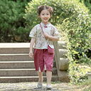 漢服 キッズ 女の子 ベビー 夏 薄手 軽量 新中華風 中華服 上下セット 2点セット 綿混 柔らかな肌触り 花柄トップス 赤 レッド ハーフパンツ イベント 普段着 かわいい