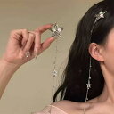 ヘアアクセサリー レディース Y2K ラインストーン スター 編み込みチェーン ヘアクリップ 前髪クリップ サイドクリップ 甘辛 クールフェミニン 混合素材 ハンドメイド 韓国風