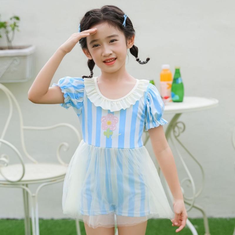 水着 キッズ 女の子 ワンピース プリンセス風 ドールカラー リボン フリル かわいい 高伸縮性 ポリエステル ポリウレタン プール 温泉 海水浴 スイムウェア