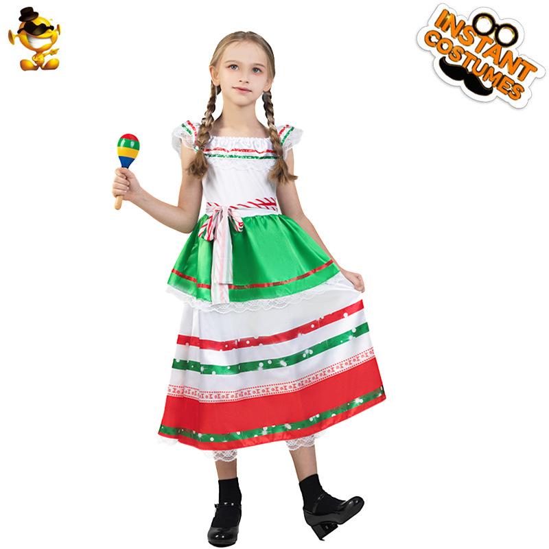 コスチューム キッズ 女の子 メキシカン パーティ イベント 舞台 発表会 ステージ ハロウィン 仮装 コスプレ なりきり 変身 衣装 ポリエステル素材(x2)