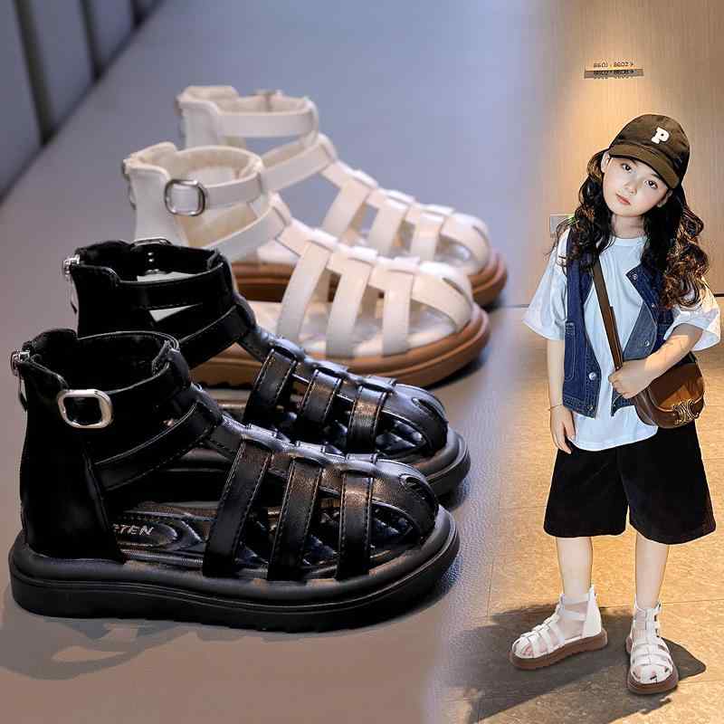 サンダル キッズ ガールズ ジュニア ローマ プリンセス つま先保護 おしゃれ 合成皮革 ゴム底 履きやす..