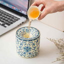 茶道具 蓋付き 灰皿 陶器 磁器 茶器 茶殻入れ 水盂 杯洗 家庭用 業務用 防塵 灰飛散防止 高級感 青花 汝窯 和風 多機能 レトロ調 ベージュ 蓮柄 花柄