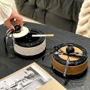 灰皿 北欧スタイル モダン シンプル セラミック 陶器 丸珠 球体 レザーアクセント 蓋付き 家庭用 リビング 卓上 おしゃれ 高級感 小物入れ ホワイト レザー 木目調