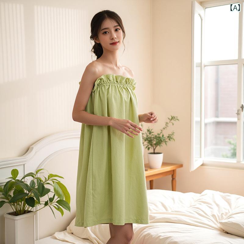 Grams楽天市場店のラップタオル レディース 美容院 エステ サウナ 岩盤浴 湯上り スパ リラックス ルームウェア タオルワンピース 吸水速乾 ポリエステル チューブトップ はだけ防止 軽量 夏用 旅行 プール ホワイト グリーン ベージュ｜アングル2