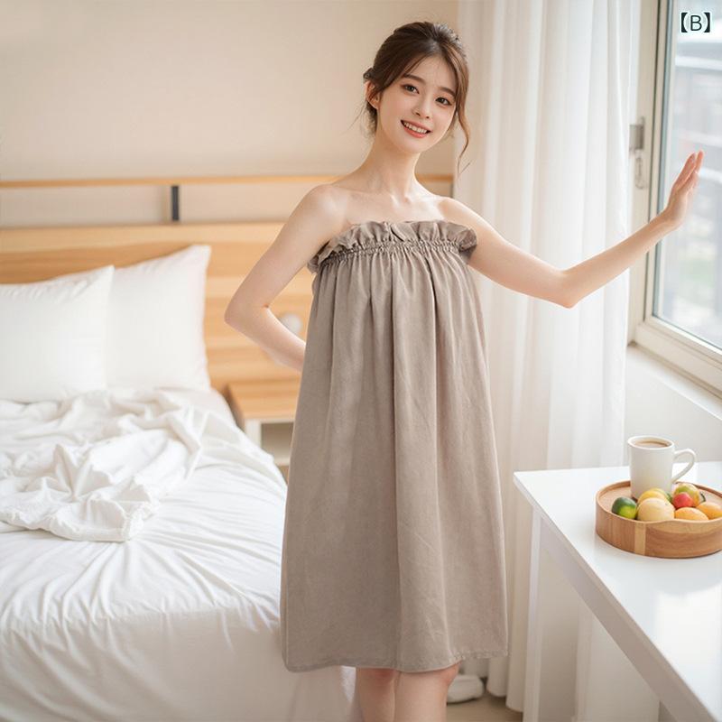 Grams楽天市場店のラップタオル レディース 美容院 エステ サウナ 岩盤浴 湯上り スパ リラックス ルームウェア タオルワンピース 吸水速乾 ポリエステル チューブトップ はだけ防止 軽量 夏用 旅行 プール ホワイト グリーン ベージュ｜アングル3